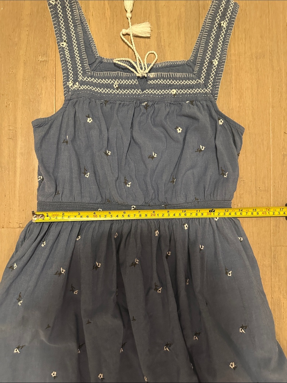 Old Navy Blue Floral Embroidered Maxi Dress Smocked Waist - Picture 9 of 10